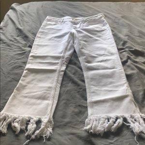 White Fringe Cropped Ankle Jeans by Zara
